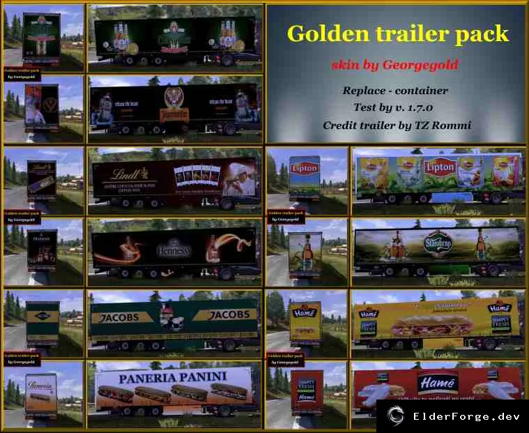 Обложка мода: Golden Trailer Pack для Euro Truck Simulator 2 – новые золотые контейнеры