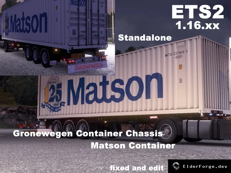 Обложка мода: Groenewegen Chassis с 40‑футовым контейнером Matson – мод для ETS2