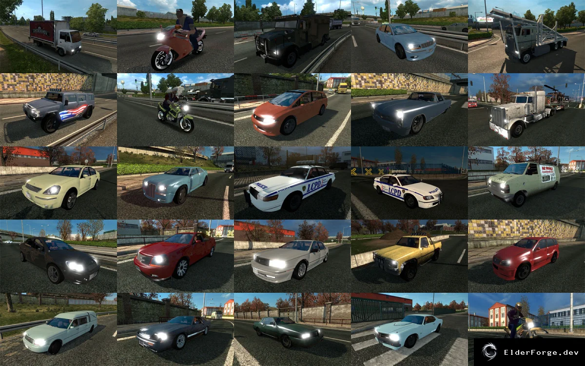 Обложка мода: GTA IV Транспорт в ETS2 – 67 автомобилей и 8 мотоциклов