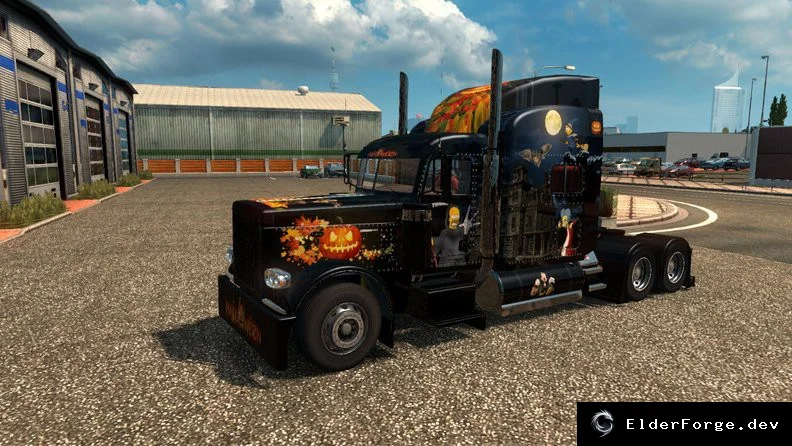 Обложка мода: Halloween Skin для Peterbilt 389 и автономного прицепа в ETS2
