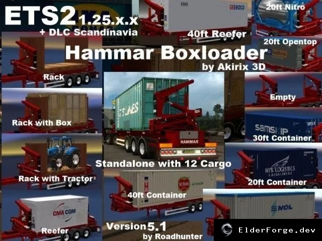 Обложка мода: Hammar Boxloader с 12 типами грузов для Euro Truck Simulator 2 (ETS2)