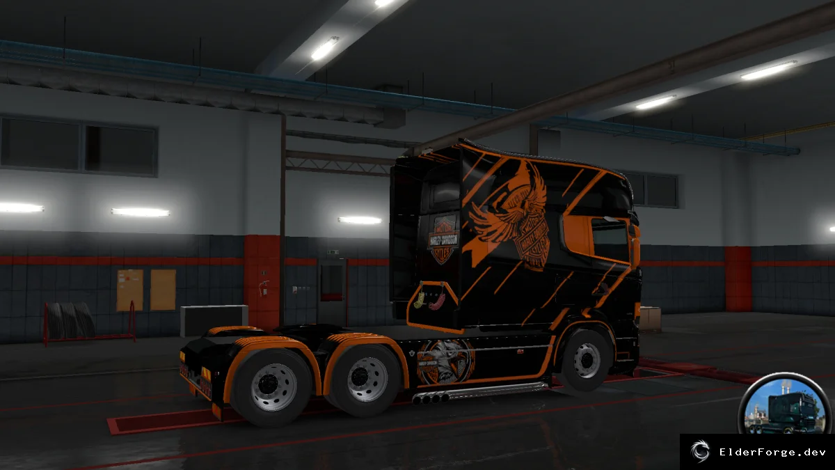 Обложка мода: Harley Davidson v3 Livery для Scania RS Longline – мод для Euro Truck Simulator 2