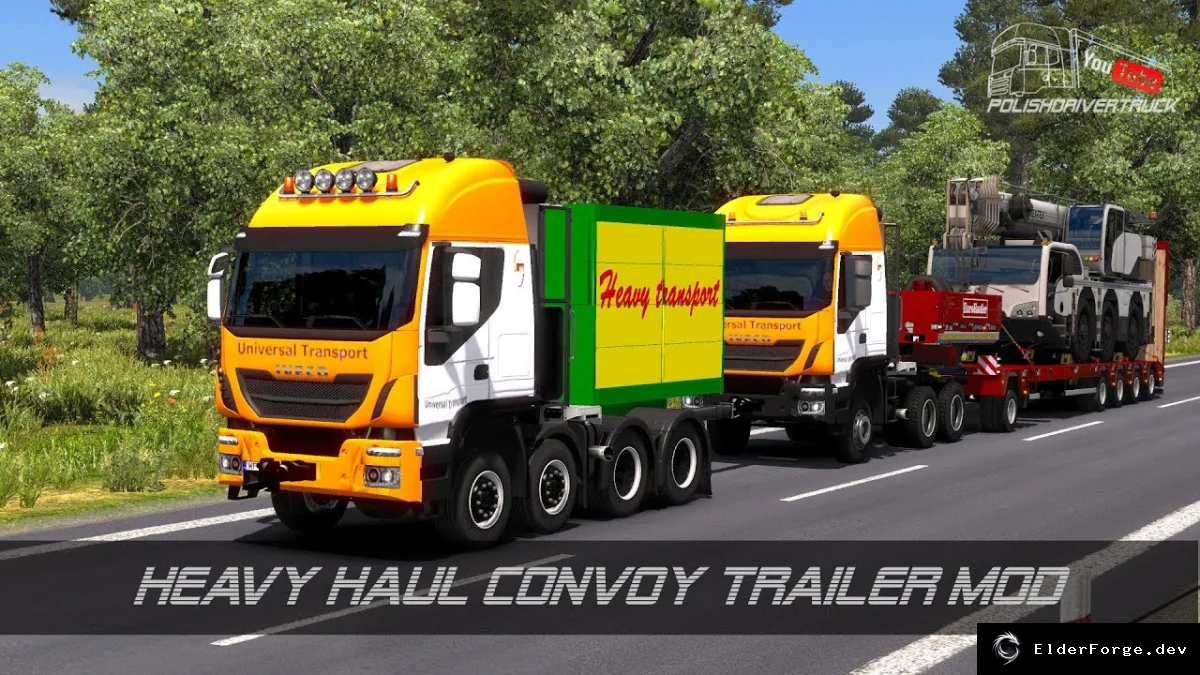 Обложка мода: Heavy Haul Convoy Trailer – мод для ETS2 с дополнительным грузовиком между тягачом и прицепом