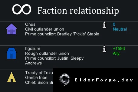 Infinity Faction Relationship — снятие ограничений репутации в RimWorld