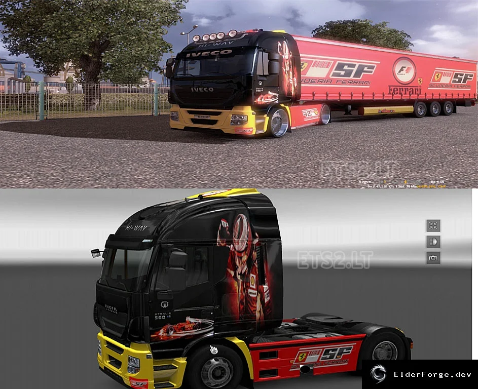 Обложка мода: Iveco Hi‑Way F1 Ferrari Combo Pack для Euro Truck Simulator 2 (ETS2)