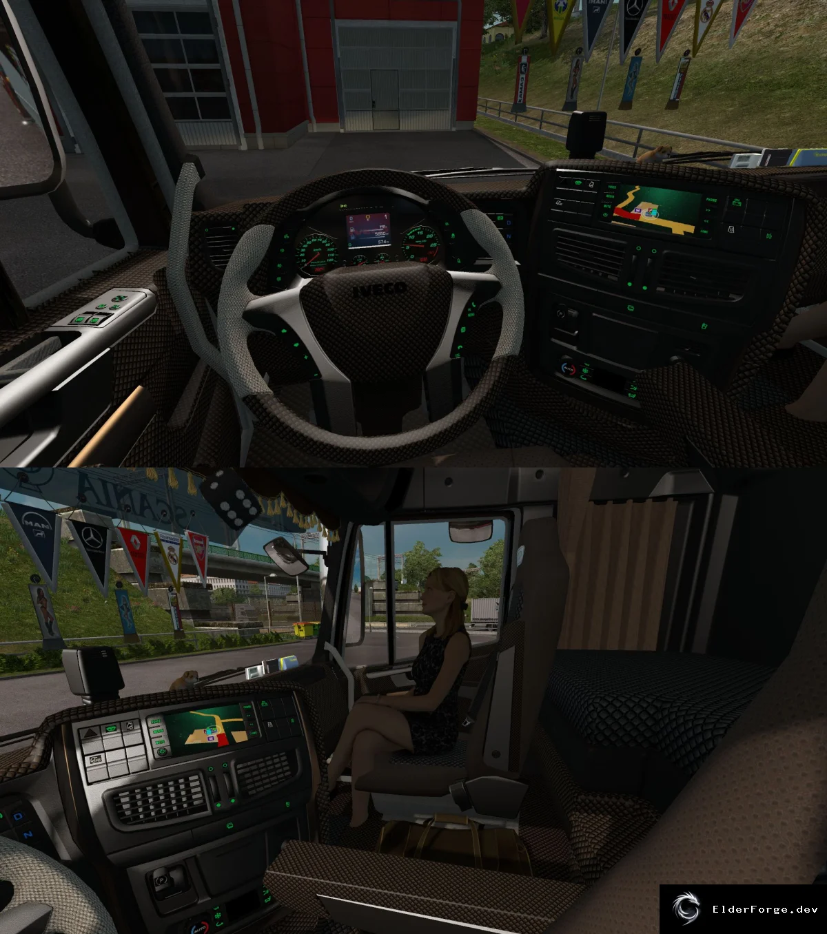 Обложка мода: Iveco Hi‑Way – Тёмно‑коричневый интерьер для ETS2