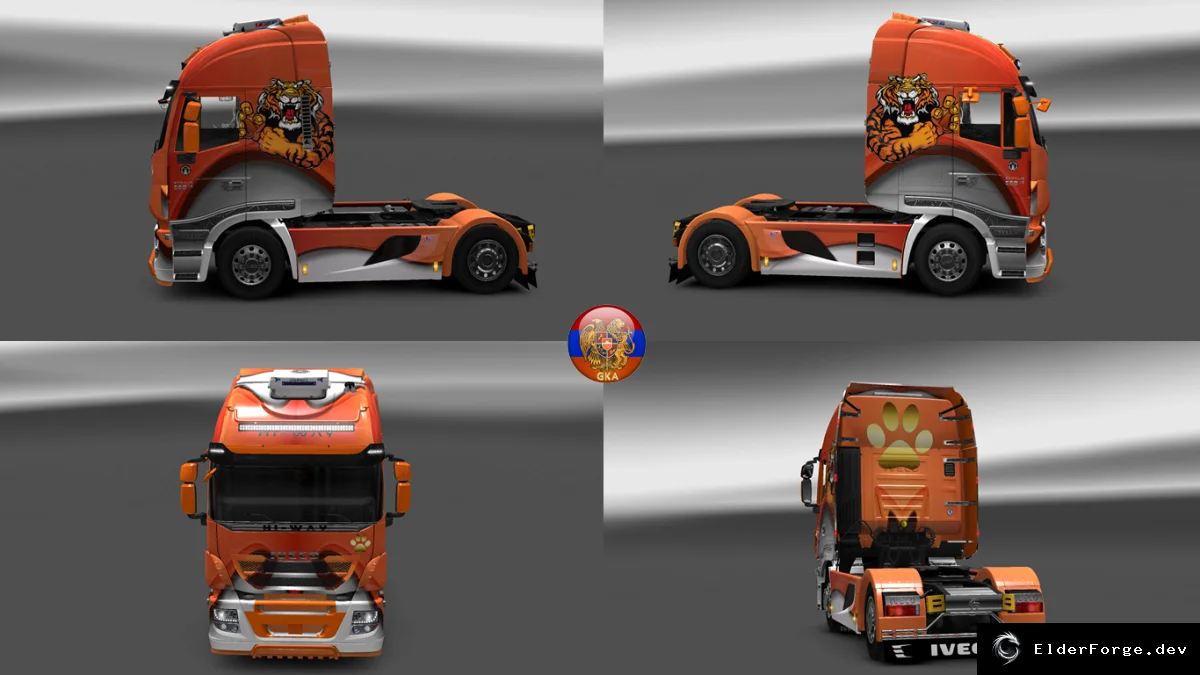 Обложка мода: Iveco Hiway Tiger Style – набор скинов и автономный прицеп для ETS2