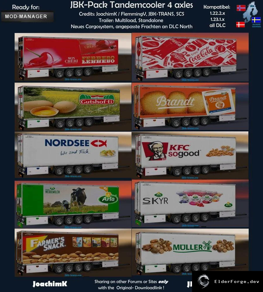 Обложка мода: JBK Tandem Cooler Pack – 10 новых тандемных рефрижераторов для ETS2