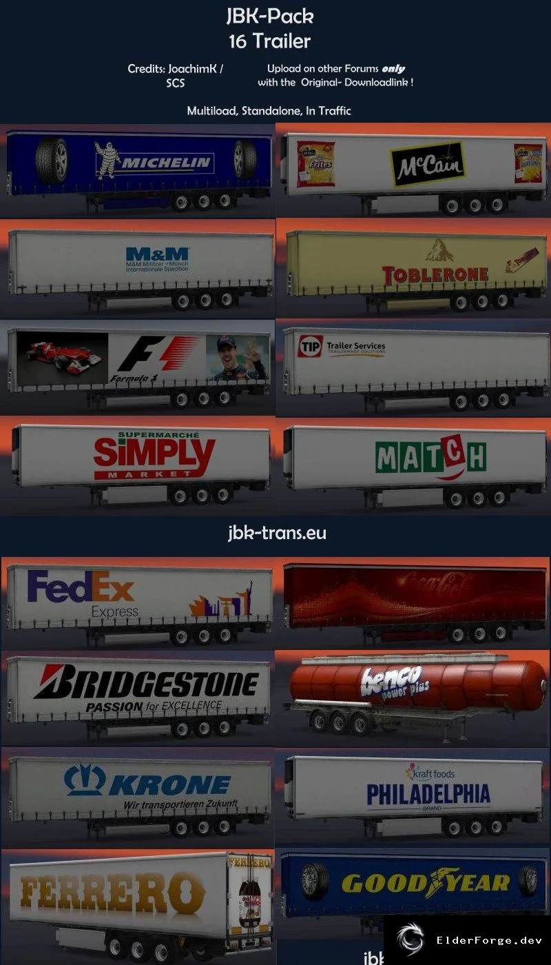 Обложка мода: JBK Trailer Pack – 16 новых трейлеров для Euro Truck Simulator 2