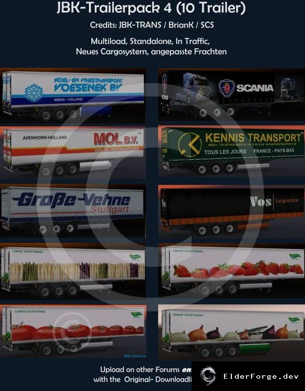 Обложка мода: JBK Trailer Pack 4 для Euro Truck Simulator 2 – новые прицепы с расширенной грузовой системой