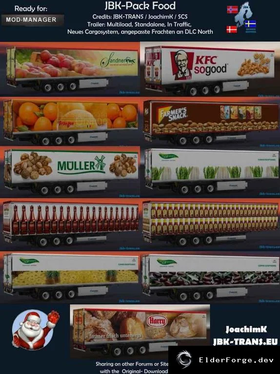 Обложка мода: JBK‑Pack Food – 11 новых прицепов для продуктов и напитков в Euro Truck Simulator 2