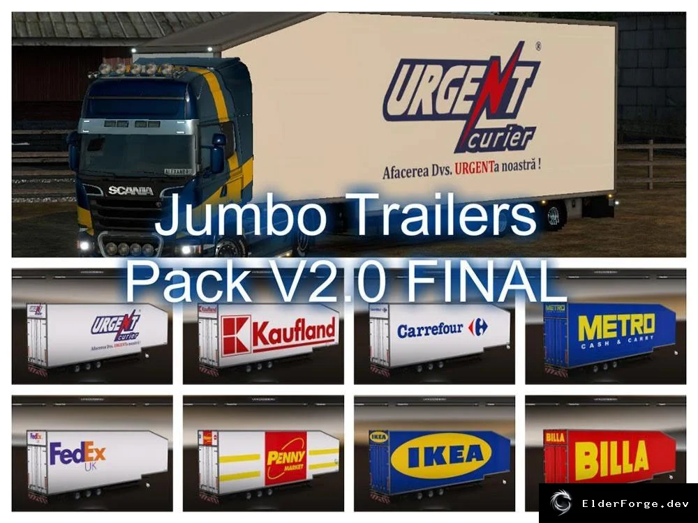 Обложка мода: Jumbo Trailers V2.0 – огромные прицепы для Euro Truck Simulator 2 (v1.19 + Scandinavia)