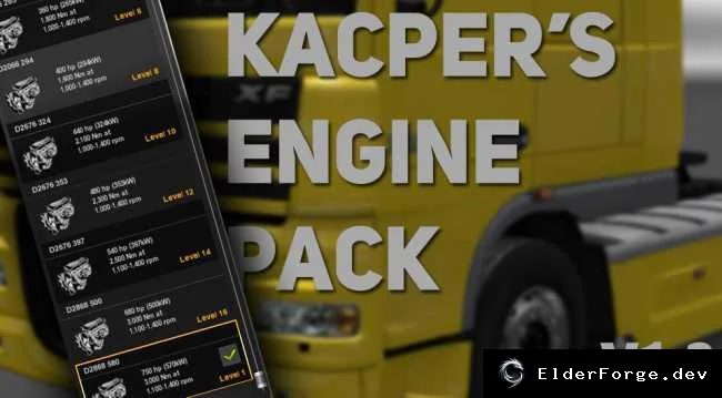 Обложка мода: Kacperth Engine Pack v1.2 – новые двигатели для более чем 38 грузовиков в ETS2