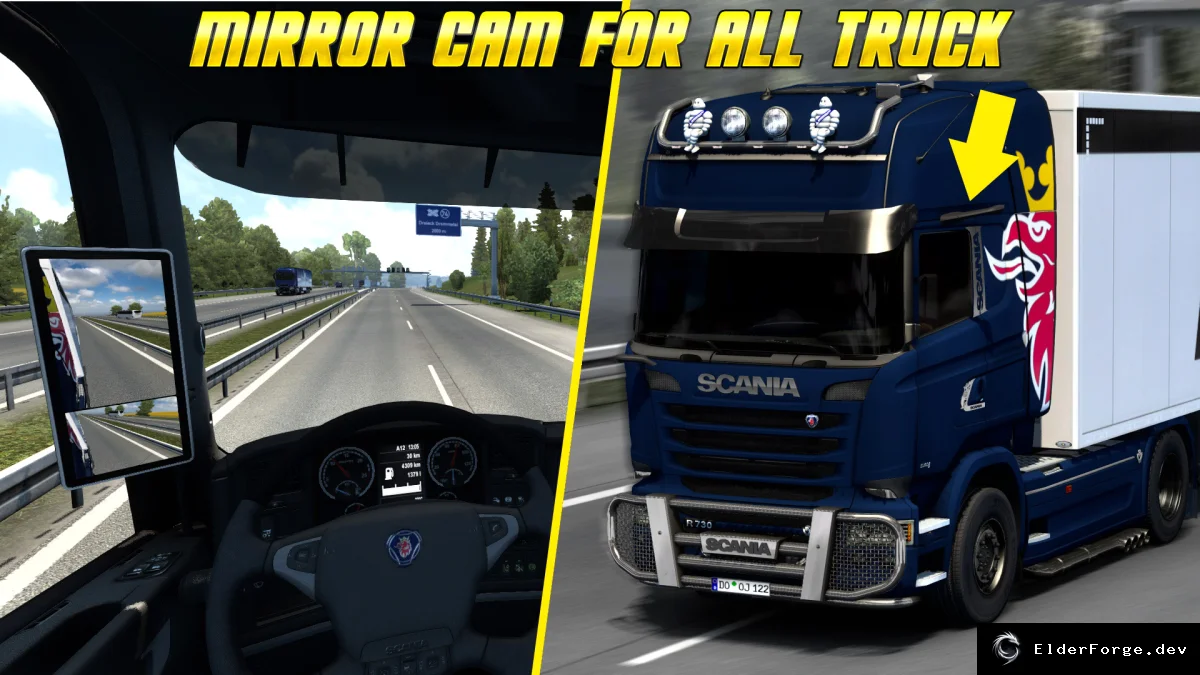 Обложка мода: Камеры‑зеркала DAF 2021 для всех стандартных грузовиков в Euro Truck Simulator 2