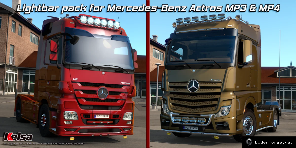 Обложка мода: Kelsa Lightbars для Mercedes Actros MP3 &amp; MP4 – ETS2 (v1.31‑v1.32)