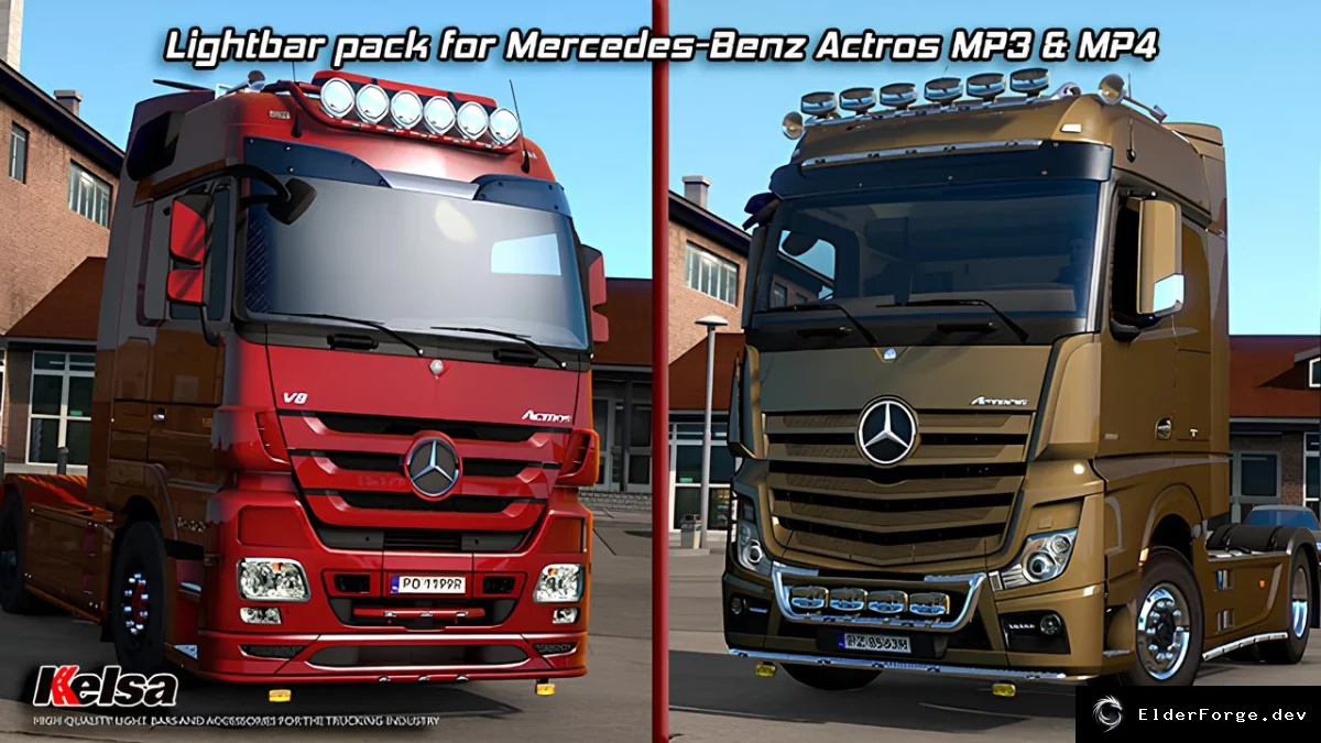 Обложка мода: Kelsa Lightbars для Mercedes Actros MP3/MP4 – новые световые аксессуары ETS2