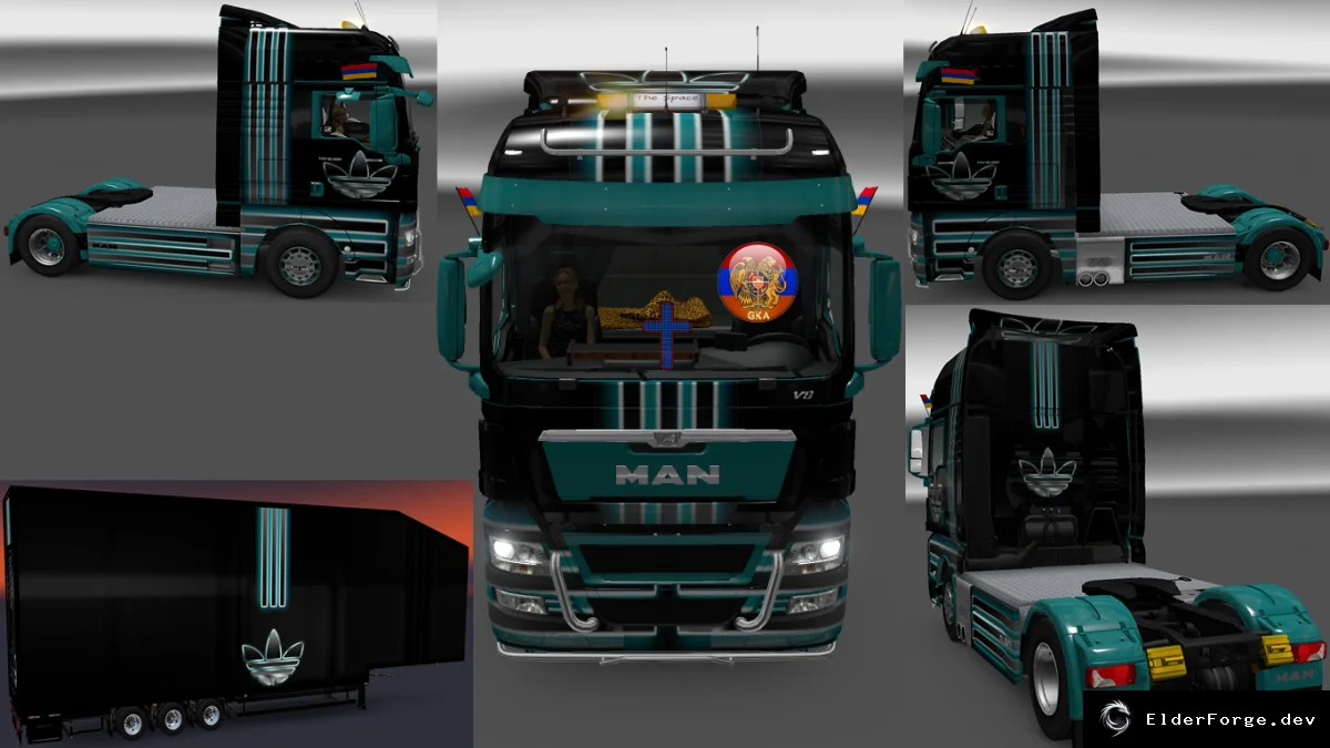 Обложка мода: Комбо‑скин‑пак Adidas для MAN TGX + двухуровневый прицеп – ETS2