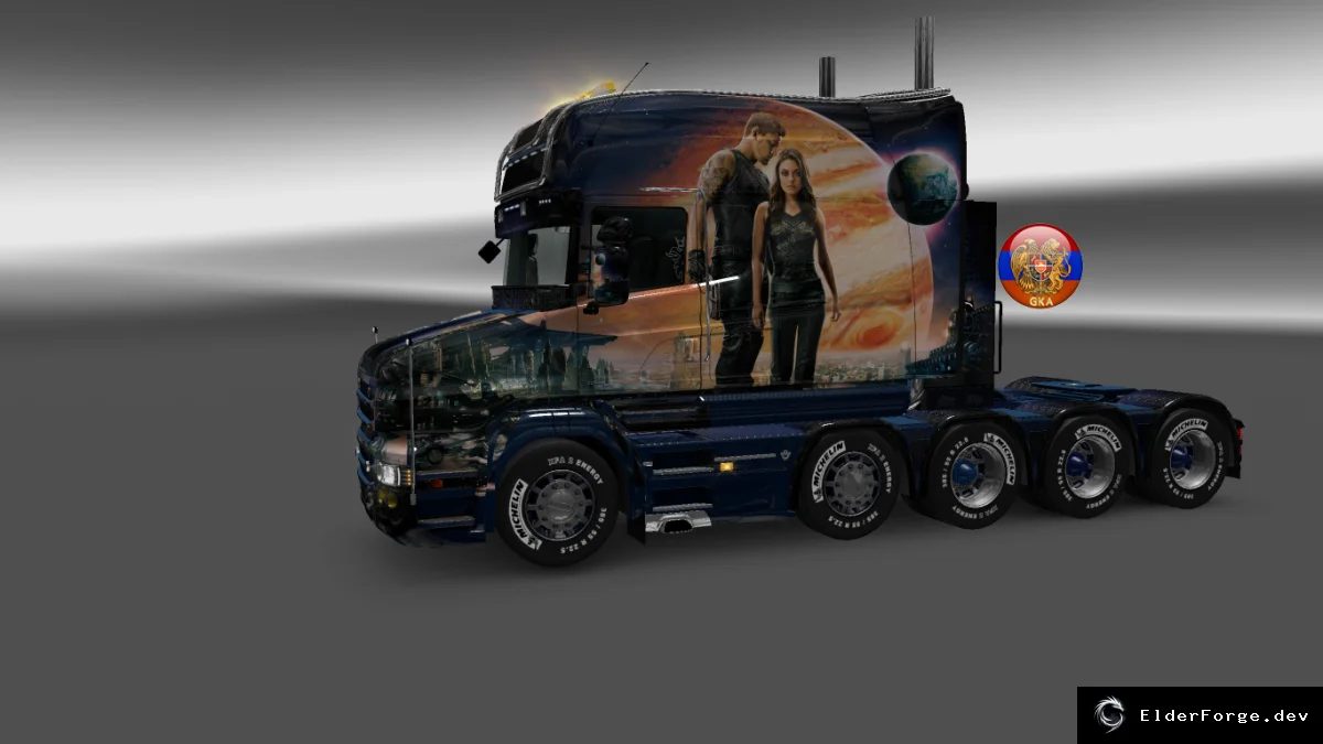 Обложка мода: Комбо‑скин‑пак «Возрождение Юпитера» для Scania R (RJL) + двухуровневый прицеп – ETS2