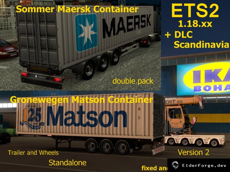 Обложка мода: Контейнерные трейлеры Sommer Maersk и Gronewegen Matson V2 для Euro Truck Simulator 2