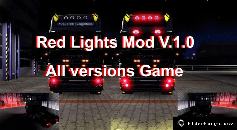 Обложка мода: Красный свет фар для ETS2 – поддержка большинства моделей грузовиков