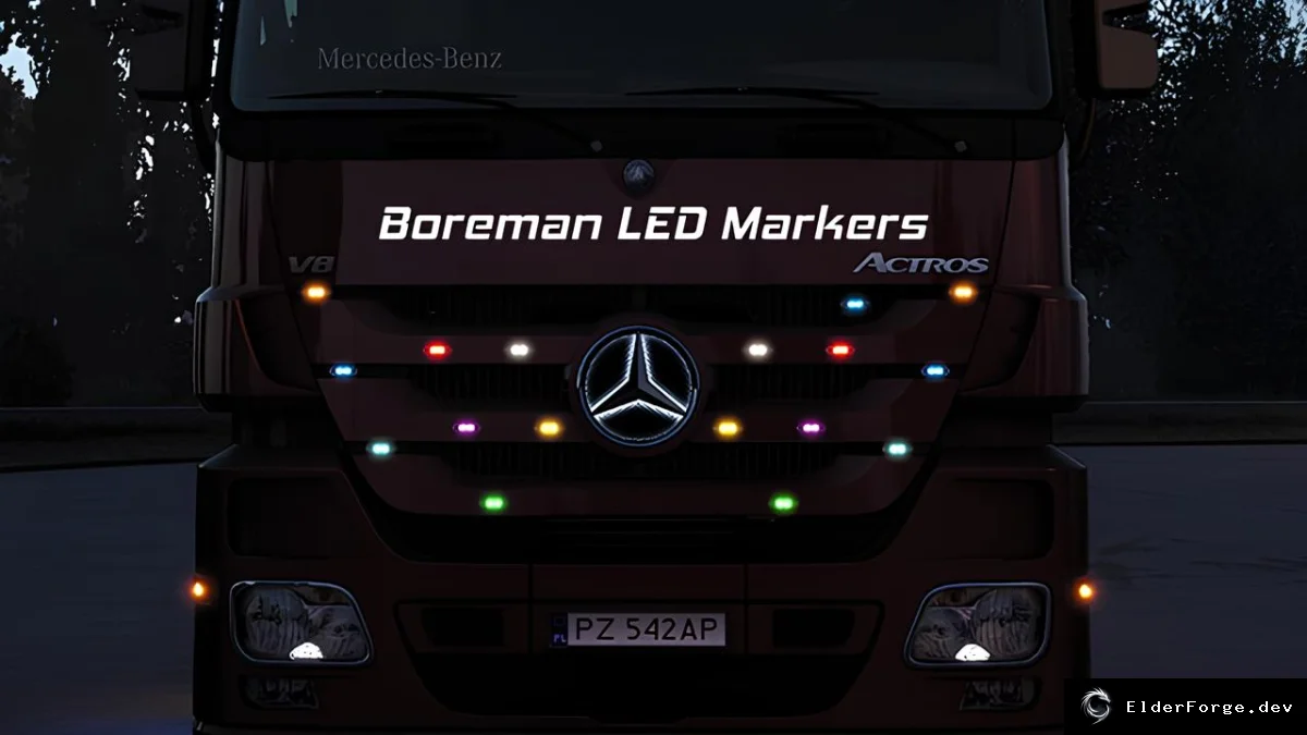 Обложка мода: LED Marker Lights для Euro Truck Simulator 2 – 8 цветов и 3 режима стробоскопа