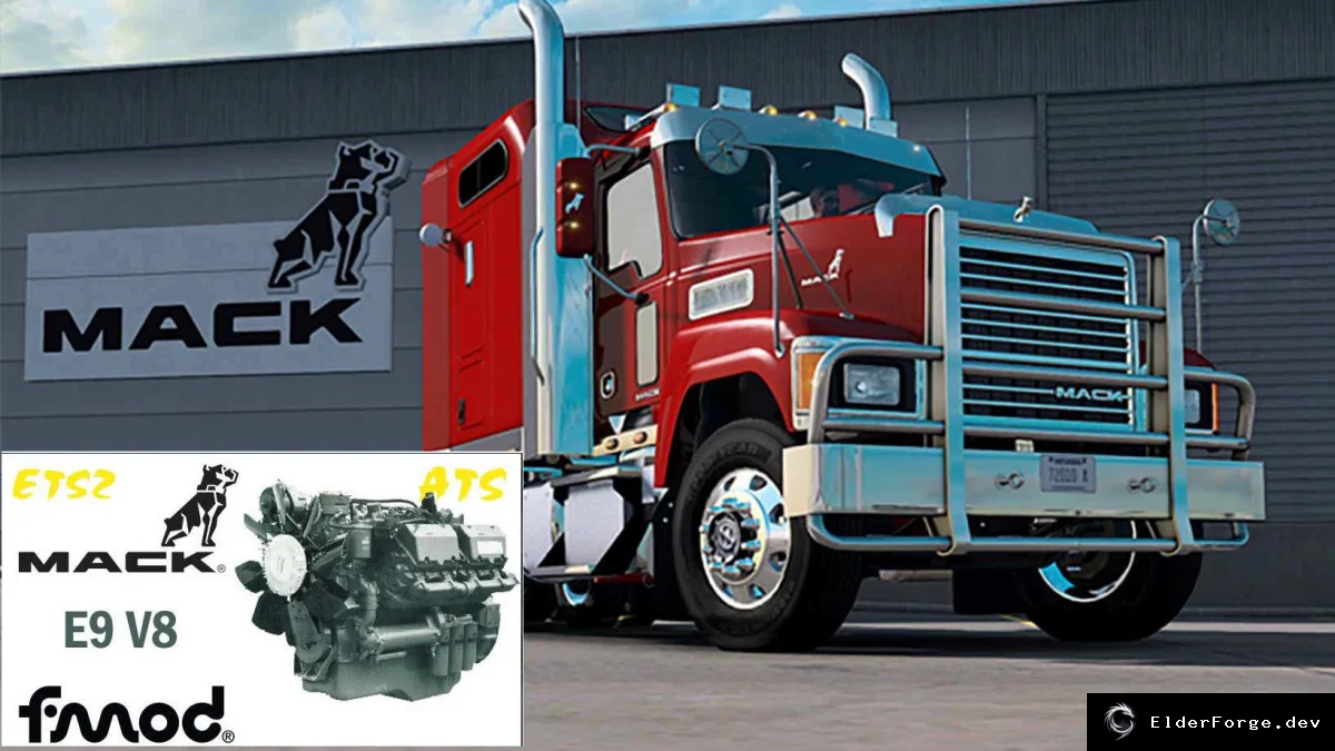 Обложка мода: Mack E9 V8 Engine Sound Pack для Euro Truck Simulator 2 (v1.0)