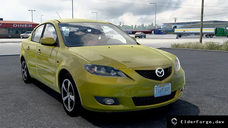 Обложка мода: Mazda 3 Sedan 2005 для Euro Truck Simulator 2 – реальная модель с улучшенной физикой