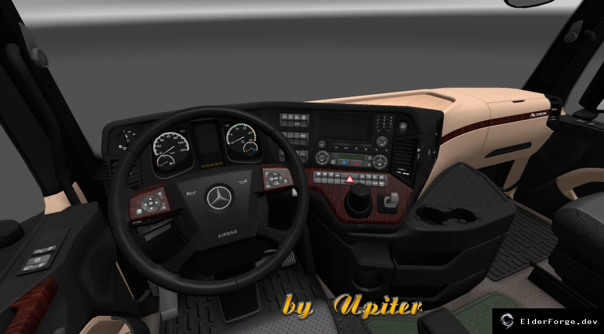 Обложка мода: Mercedes Actros MP IV – Кремовый интерьер с деревянными элементами для ETS2