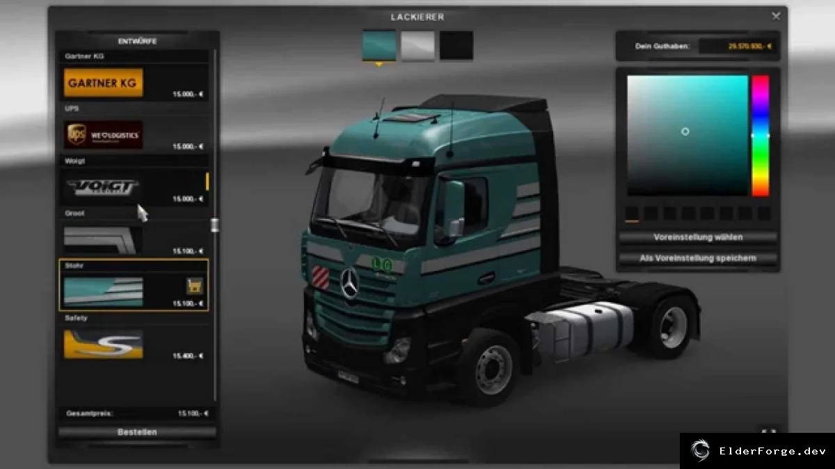 Обложка мода: Mercedes Actros MP4 для Euro Truck Simulator 2 + Большой Skin Pack v2.0