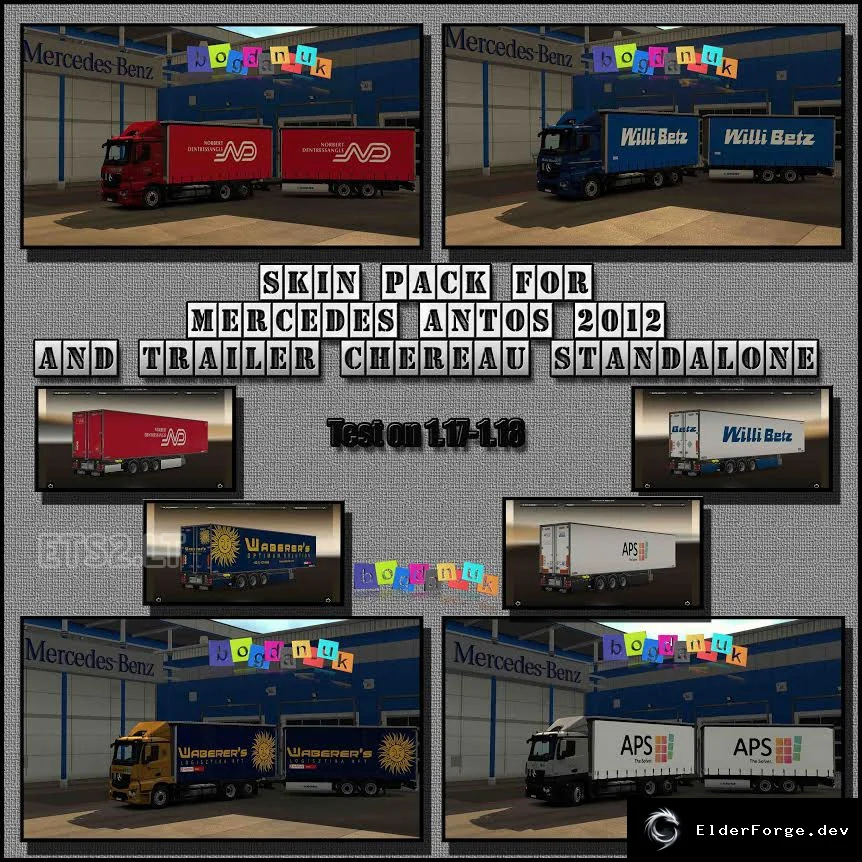 Обложка мода: Mercedes Antos 2012 &amp; Chereau Trailer Companies Skin Pack для ETS2