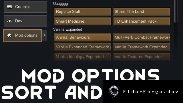 Mod Options Sort – упорядочивание и группировка модов в настройках RimWorld