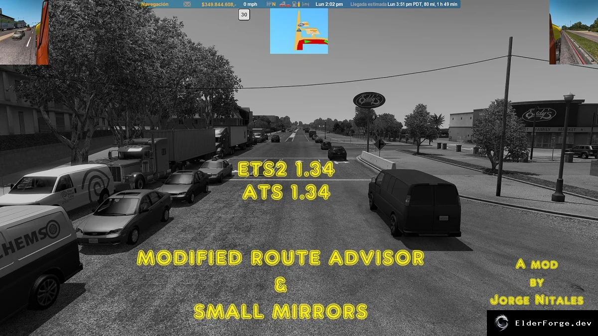 Обложка мода: Modified Route Advisor и Уменьшенные Зеркала для Euro Truck Simulator 2 (ETS2)