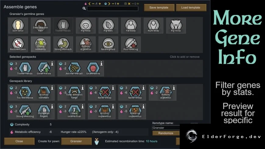More Gene Information – расширенный просмотр генов и фильтры для ксенотипов в RimWorld