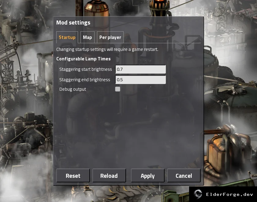 Обложка мода: Настраиваемая яркость ламп для Factorio – гибкие уровни света
