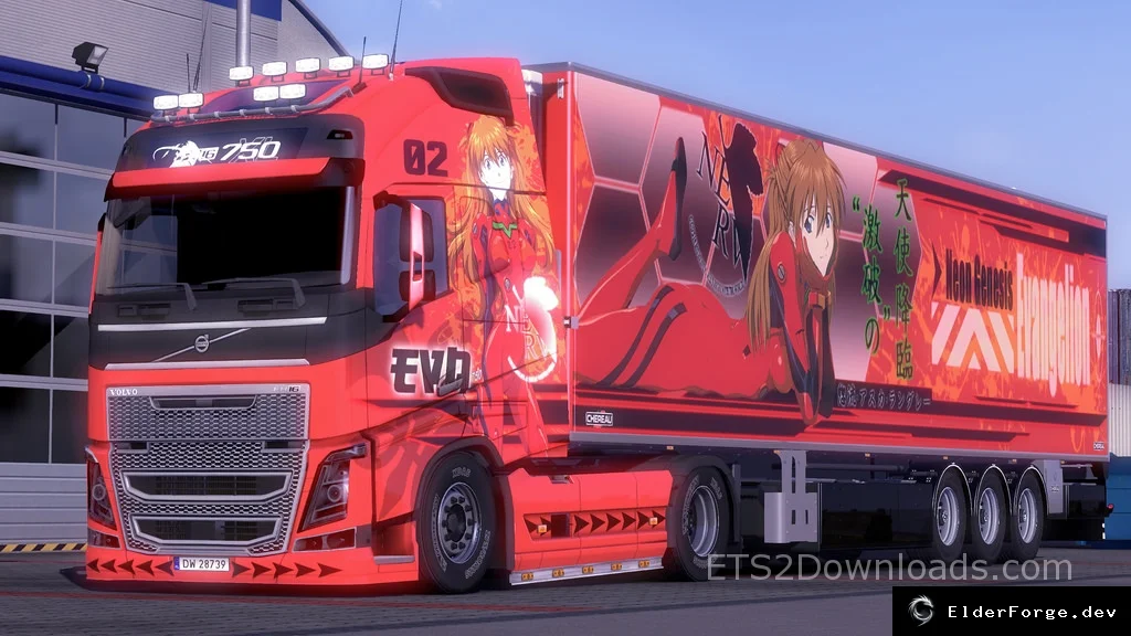 Обложка мода: Neon Genesis Evangelion Combo Pack: скины Volvo и Scania R + аниме‑трейлер для Euro Truck Si…