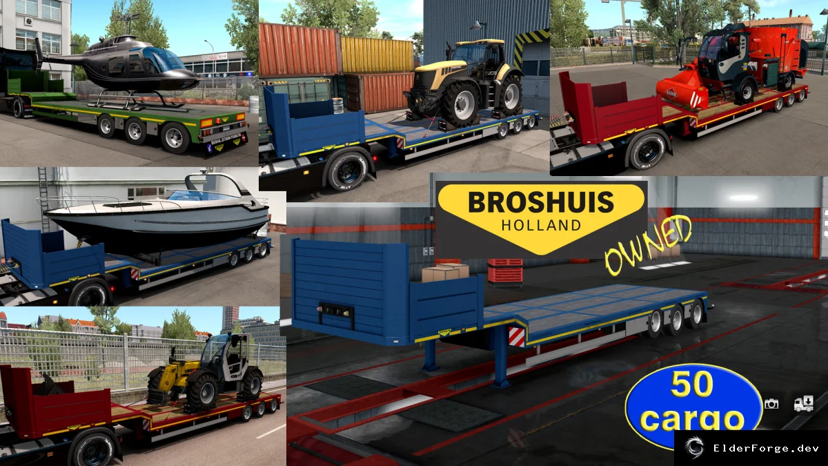 Обложка мода: Низкорамный прицеп Broshuis для Euro Truck Simulator 2 – продвинутая сцепка и 50 грузов
