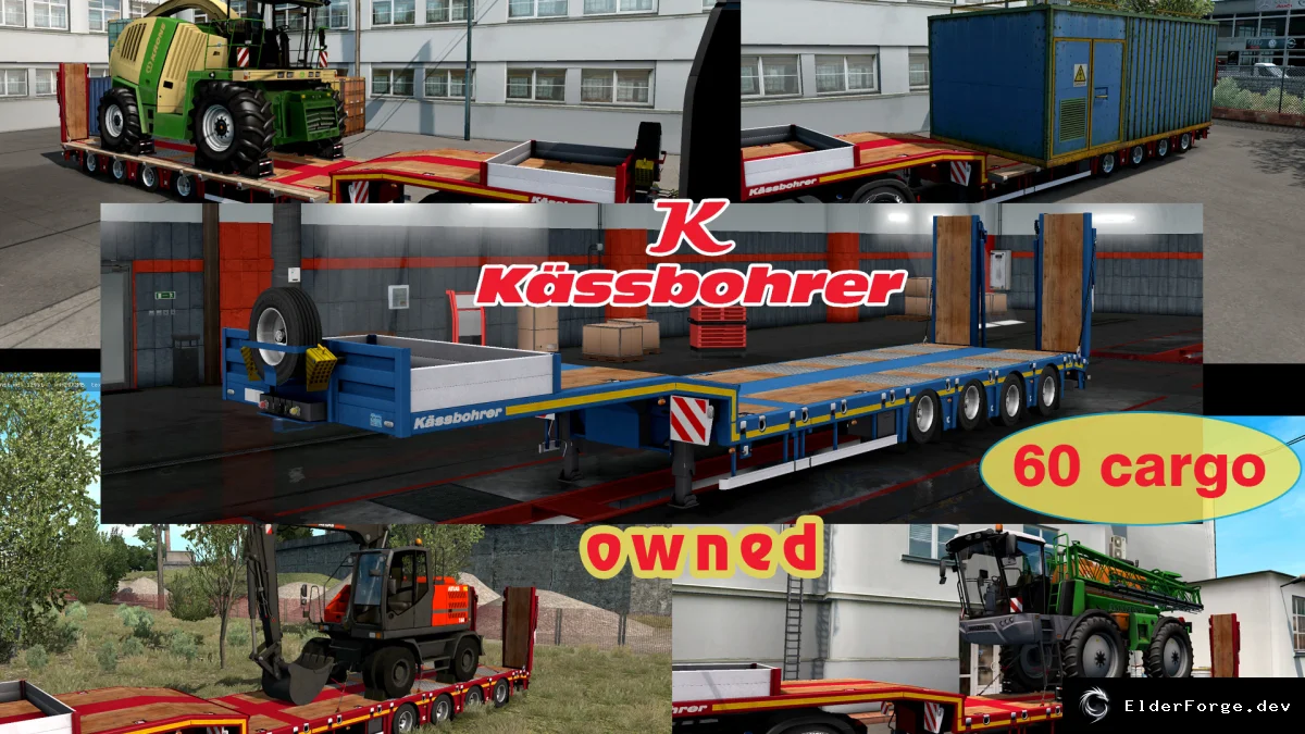 Обложка мода: Низкорамный прицеп Kassbohrer LB4E для Euro Truck Simulator 2 – 2 шасси, продвинутая сцепка