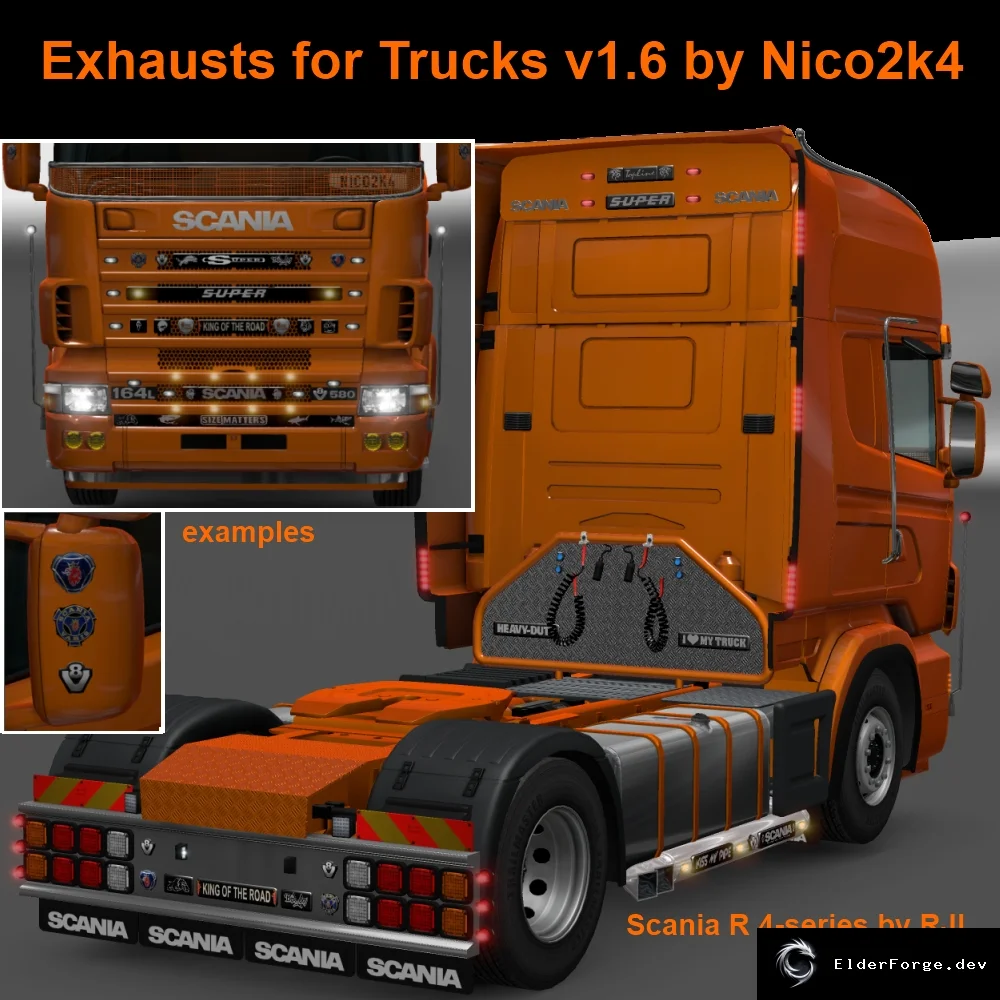 Обложка мода: Нижние боковые выхлопные трубы для грузовиков ETS2 – Renault Magnum, Scania R&amp;T (v1.6)