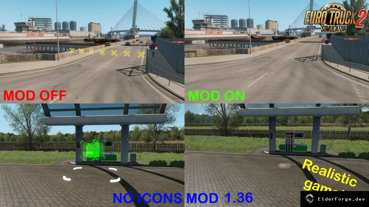 Обложка мода: No Icons Mod для Euro Truck Simulator 2 – чистый интерфейс без иконок (v1.36)