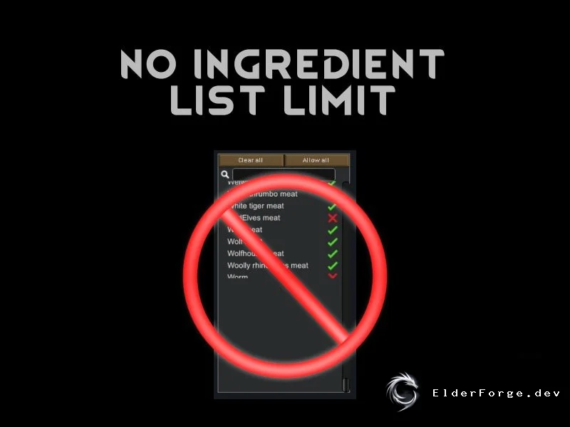 No Ingredient List Limit — расширяет список ингредиентов в RimWorld