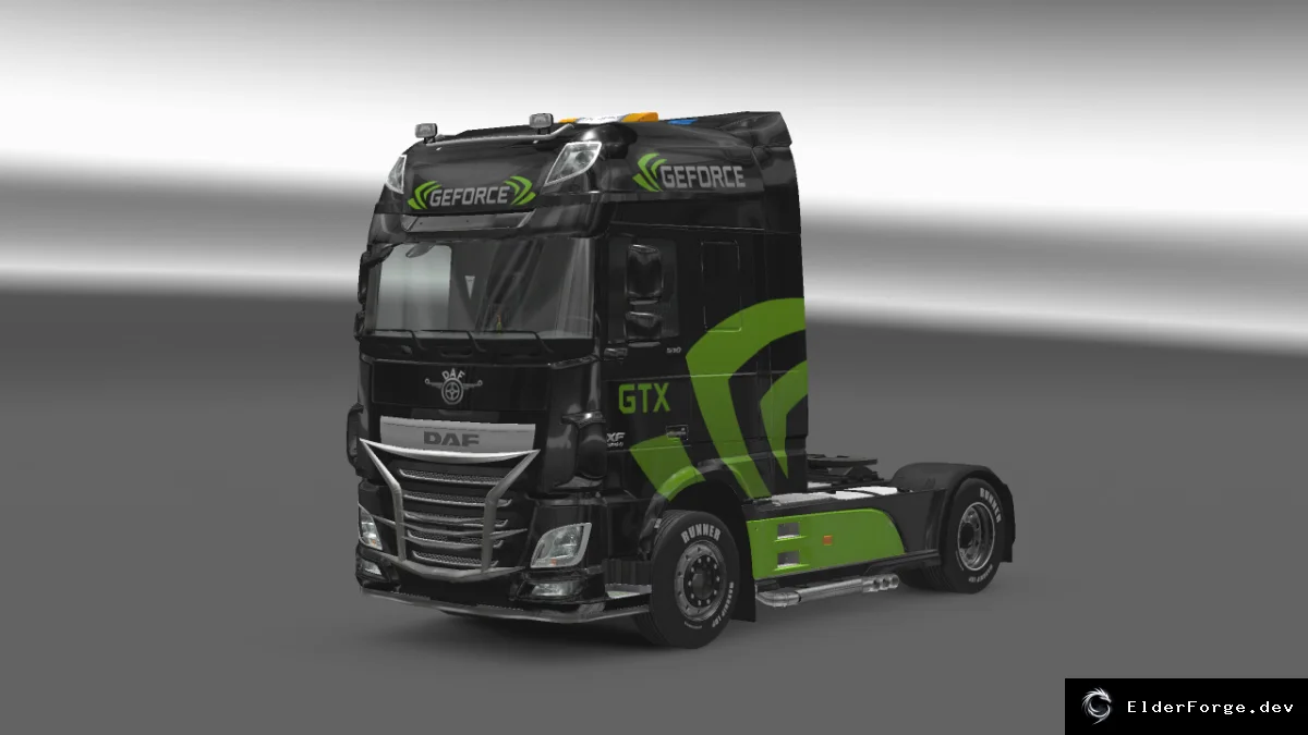 Обложка мода: Новый Nvidia‑скин для DAF XF Euro 6 и прицепа Profiliner + 750 л.с. двигатель – ETS2