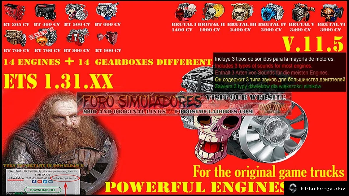 Обложка мода: Pack Powerful Engines + Gearboxes – новые звуки V8 и Open Pipe для ETS2 (v14.0)