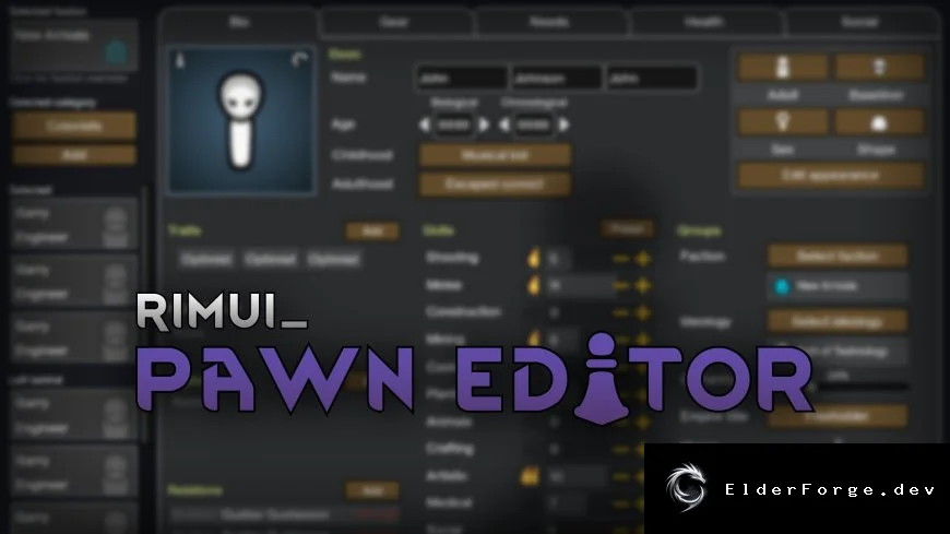 Pawn Editor – гибкий редактор колонистов для RimWorld