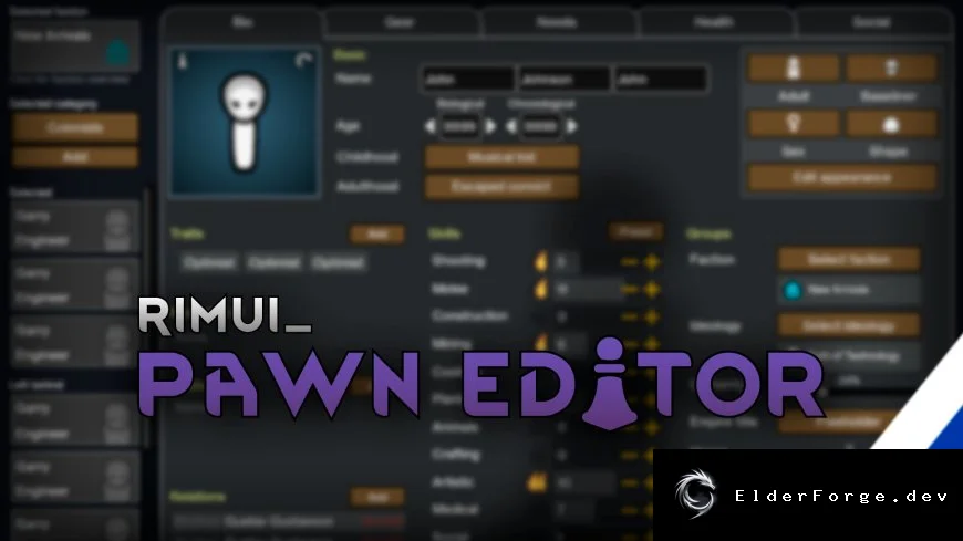 Pawn Editor – расширенный редактор персонажей для RimWorld