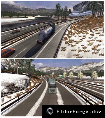 Обложка мода: Первый снег в Euro Truck Simulator 2 – зимний ландшафт для летних карт