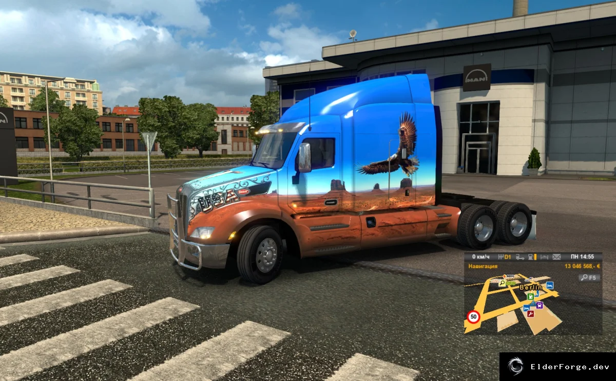 Обложка мода: Peterbilt 579 для Euro Truck Simulator 2 – полная адаптация с независимыми колесами
