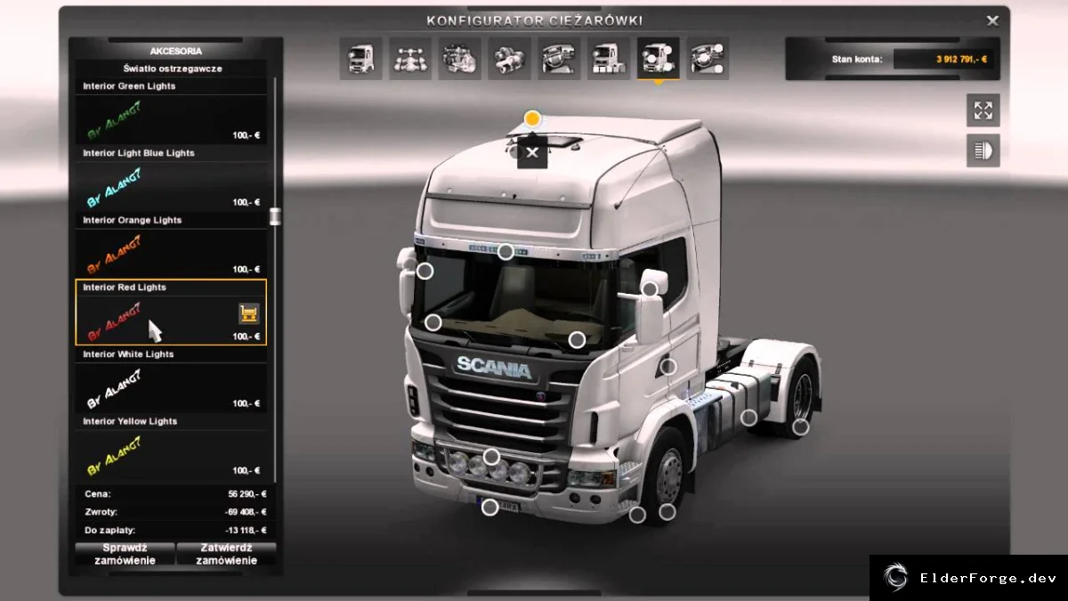 Обложка мода: Подсветка салона для всех грузовиков в Euro Truck Simulator 2 (ETS2)