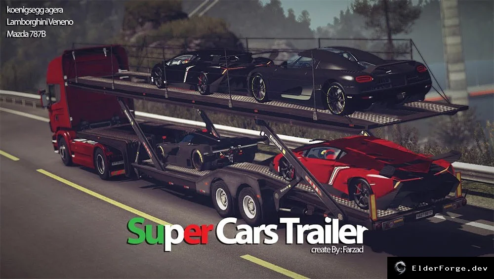 Обложка мода: Прицеп Super Cars для Euro Truck Simulator 2 – автопоезд с Koenigsegg, Lamborghini и Mazda
