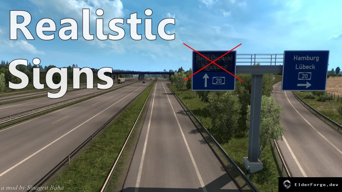 Обложка мода: Реалистичные дорожные знаки для Euro Truck Simulator 2 – чистый вид без нейлона