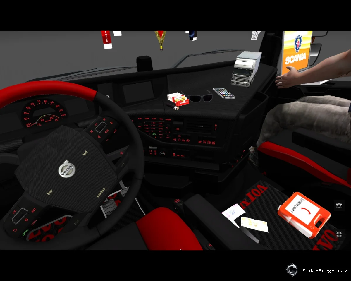 Обложка мода: Redline Interior для Volvo FH16 2012 – яркий интерьер в ETS2
